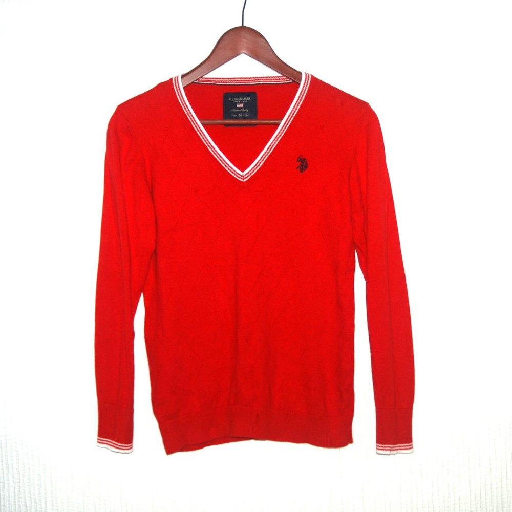 U.S.POLO ASSN. Women Cotton V-Neck Long Sleeve Knit Sweater Size Medium